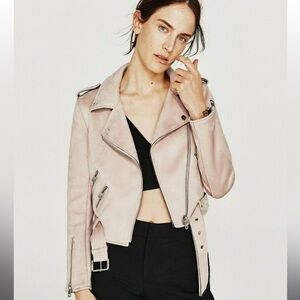 Zara Faux Suede Blush Pink Moto Jacket